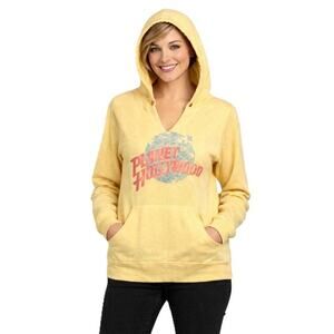 Planet Hollywod Hoodie Large Yellow Lightweight Pullover Center Pocket Beach Art